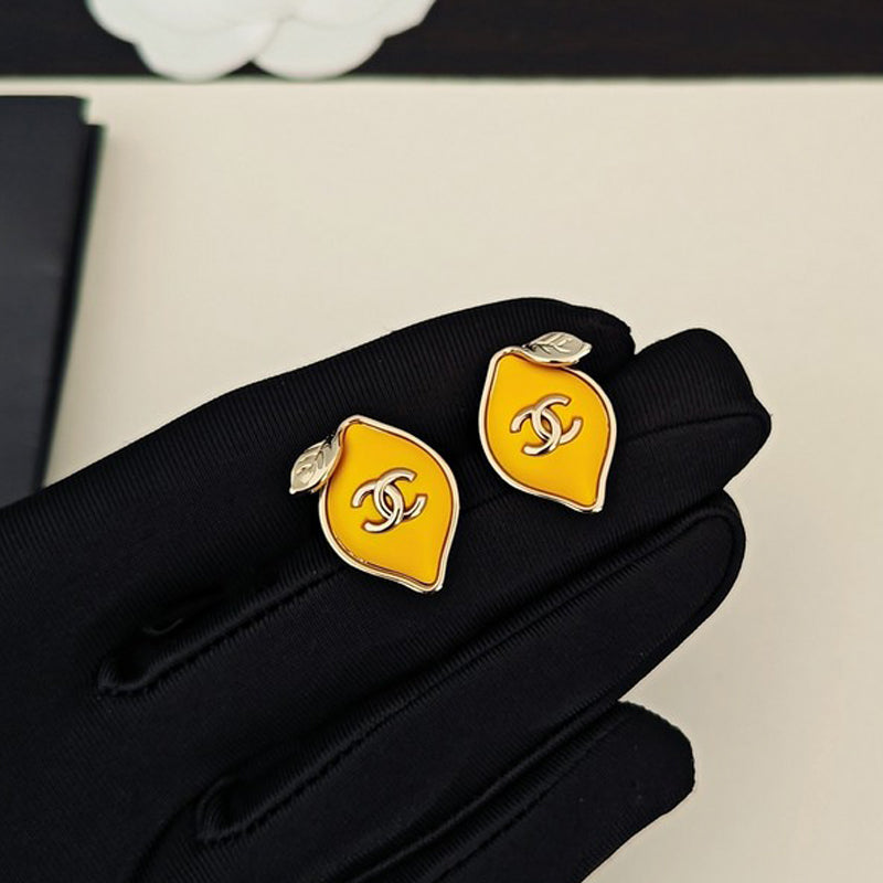 18K  Chanel Yellow Leaf Gold Earrings
