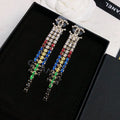 18K  Chanel Long Tassel Color Crystal Earrings