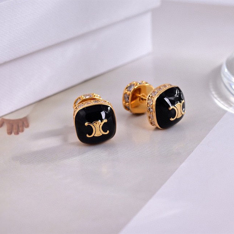 18K Celine Color Square Earrings